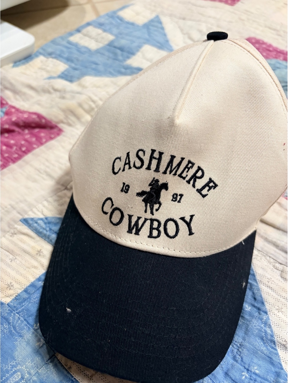 VTG 90s 'CASHMERE COWBOY' Two-Tone Hat Cap 1997 Countryside